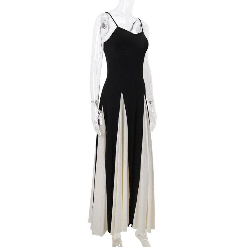 2024 Summer Elegant Female Vestidos Black White Patchwork Hem Maxi Dress Women Sexy Sleeveless Bodycon Sling Party Dresses