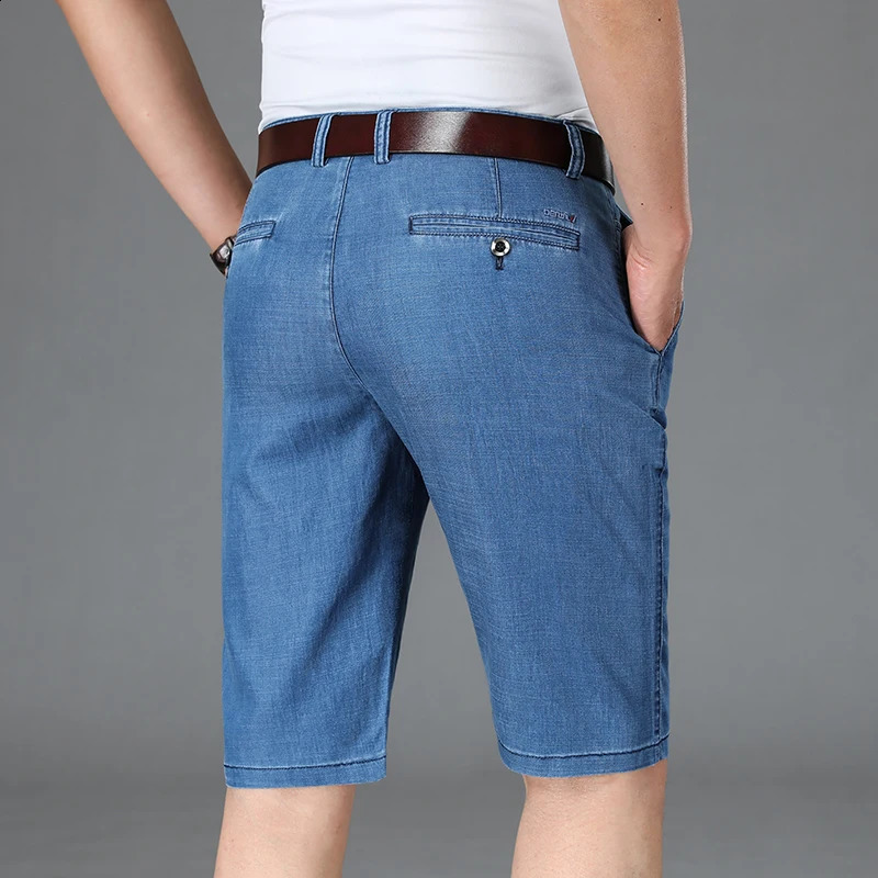 Summer Male Knee Length Pants Men Black Elasticity Denim Shorts Classic Business Casual Stretch Straight Jeans 250103