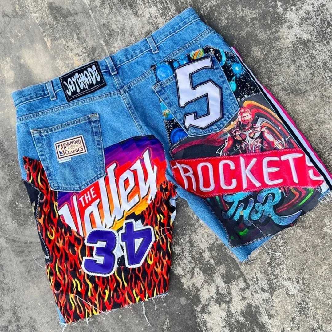 Y2K Retro Light Blue Denim Shorts Men Women Harajuku Hip Hop Rock Letter Graphic Patch Baggy Shorts Casual Gothic Straight PantsXJ250114