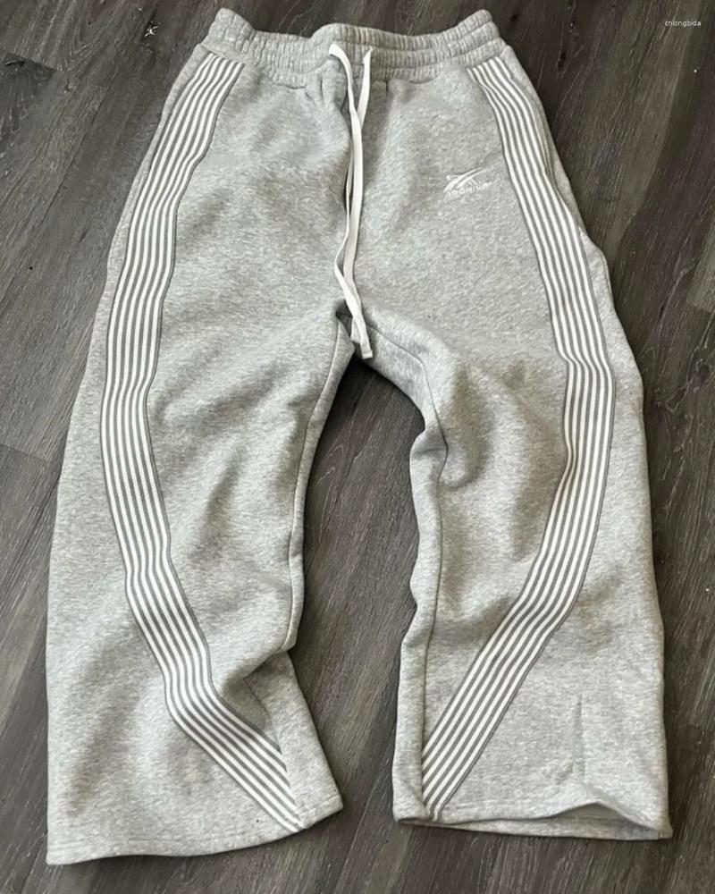 Mens Pants Y2k Street Harajuku Trendy Brand Oversized Trousers Loose Casual Wide Leg Women American Retro Striped Knitted Men