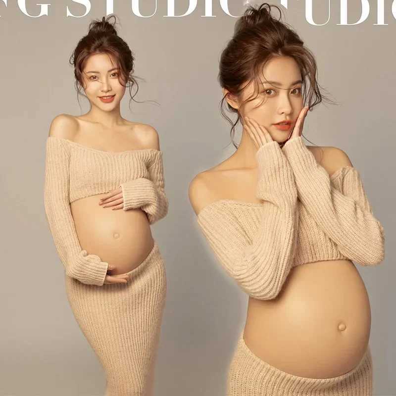 Womens photography props pregnant womens dresses knitted tops skiing casual photography clothing 2 pieces W250113