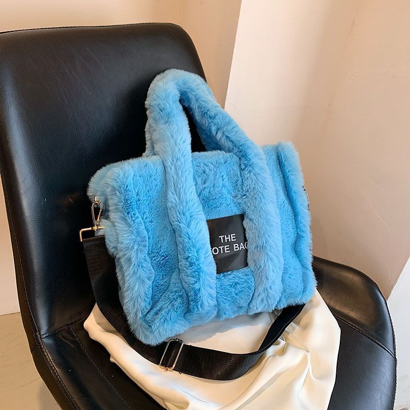 Winter Faux Fur Plush Tote Women's Letter Designer Large Capacity Handbag Shoulder Bag Purses Female Satchel Bags Bolsas