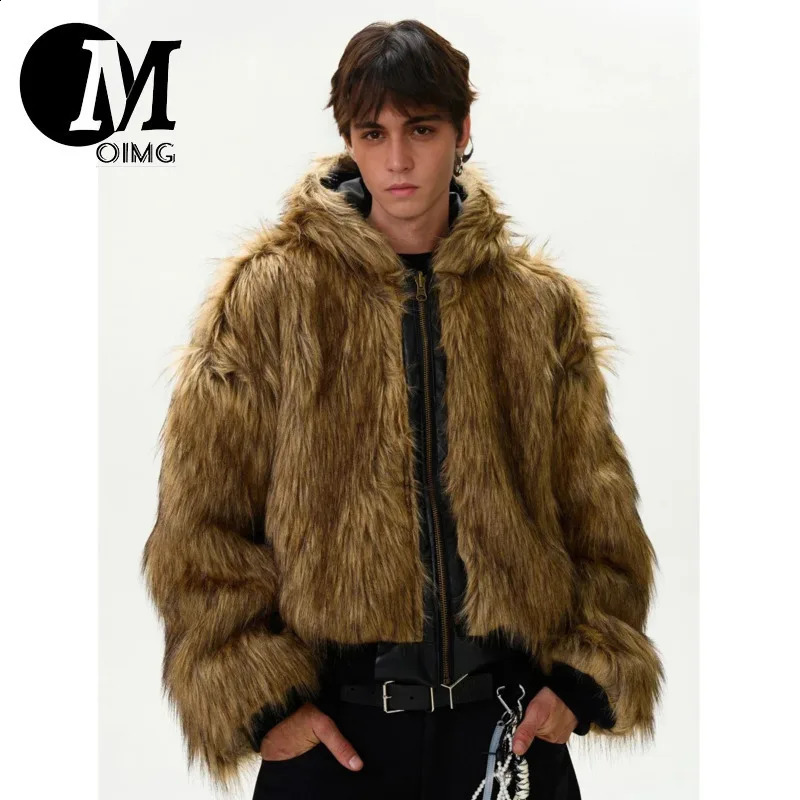 OIMG Faux Cotton Coats Trendy Vintage Casual Reversible Coat Fur Integrated Hooded Silhouette Jacket 250107