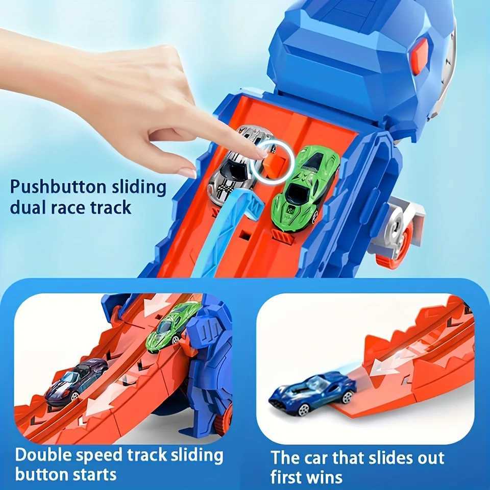 Dinosaur Transporter Truck Toys Foldable Track Alloy Transforming Christmas Decorations with Alloy Car Toy Gift for Kids Toddle X250114