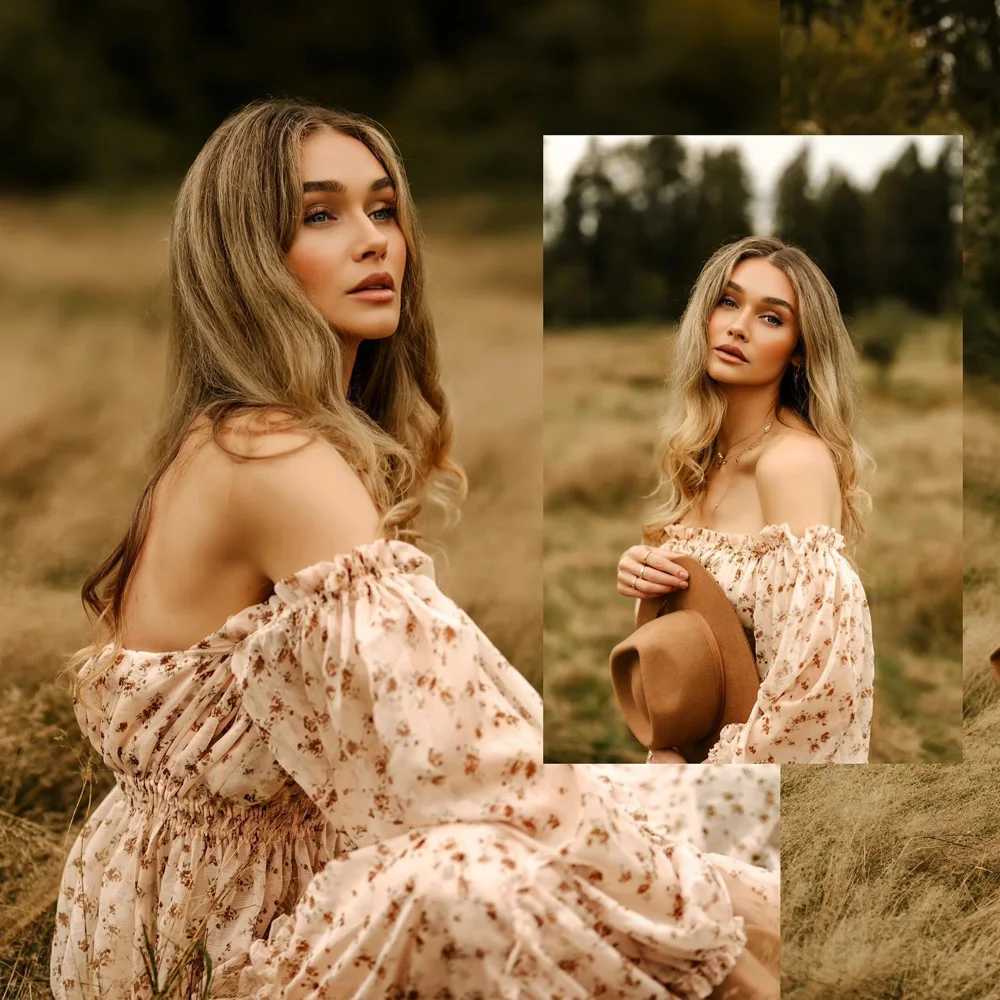 Cute maternity dress floral chiffon single shoulder dress elegant maternity dress Photosoot womens photography dress W250113