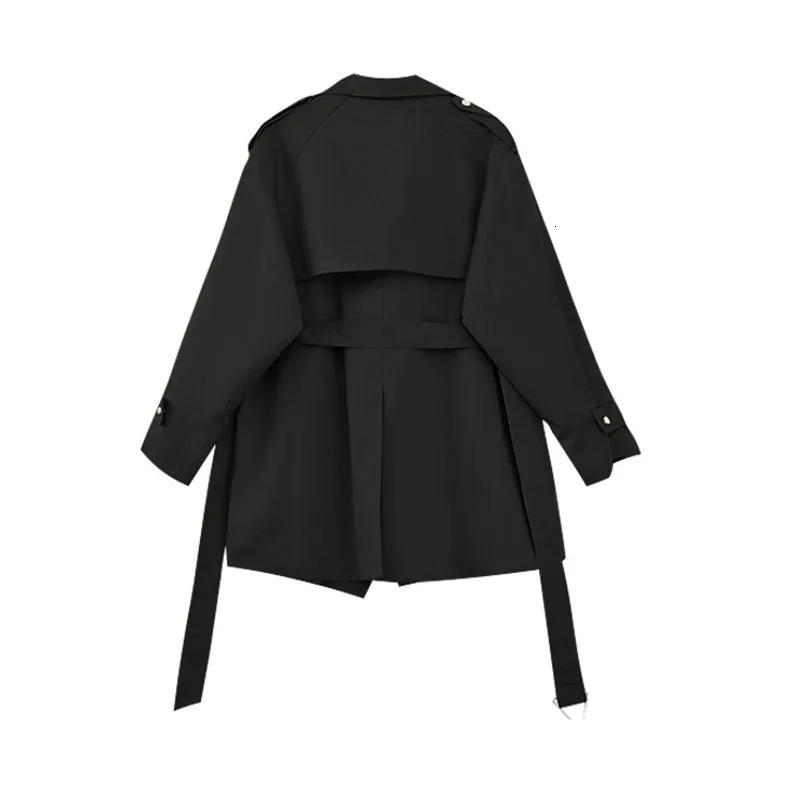 2024 Autumn Women Khaki Short Trench Coat With Sashes High Quality Loose Casual Lapel Long Sleeve Female Windbreaker Outwear 250102