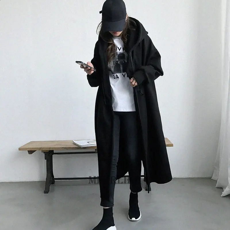Plus Size 6XL 150kg Womens Wool Trench Coat Zipless Black Winter Womens Coat Open Seam Womens Casual Street Clothing 250108
