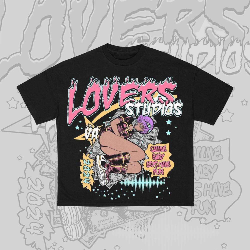 Personalized design cartoon letter pattern summer new street loose casual wear American hip-hop men's and women's top