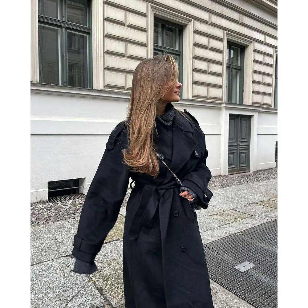 hoodie Women's Wear Women Solid Lace Up Button Turndown Collar Trench Jacket Lady Warm Casual Fashion Jackets Autumn Winter Street Female Coats j