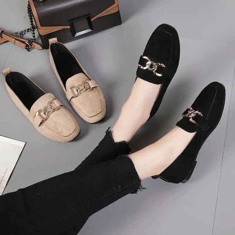 Spring Fi Flat Shoes Women Quality Metal Slip Loafer Shoes Ladies Flats Mocassins Big Size 35-41 Sapato Feminino 2024XJ250113