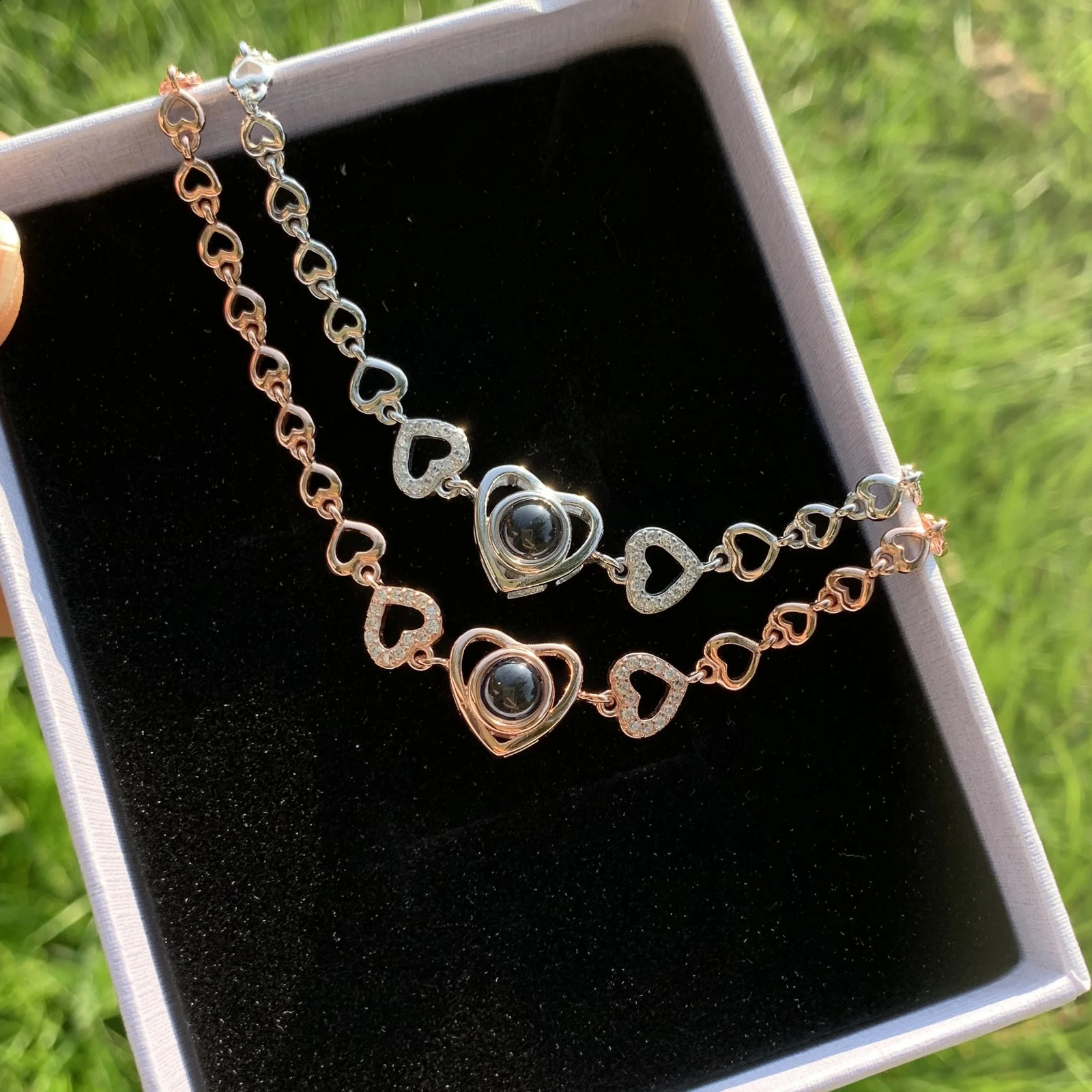 Hearts Bracelet Personalized Projection Po Bracelets Bracelet-Projection Memorial Custom Image Jewelry Women Christmas Gift 250107