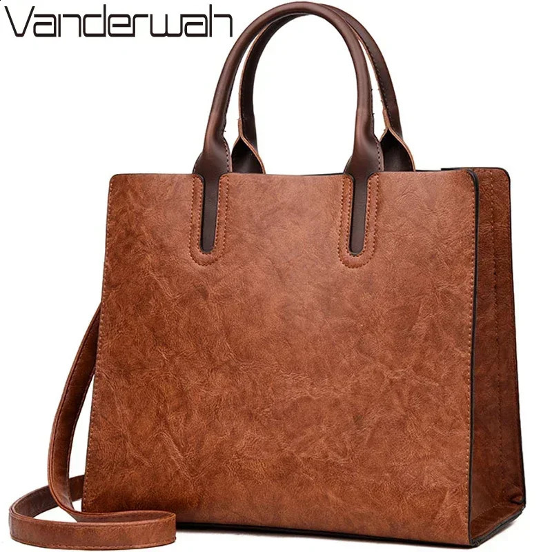 Vintage OIL SKIN Leather Big Casual Tote women bags High Quality Womens Handbags Shoulder Crossbody Bag Messenger Bags sac 250106