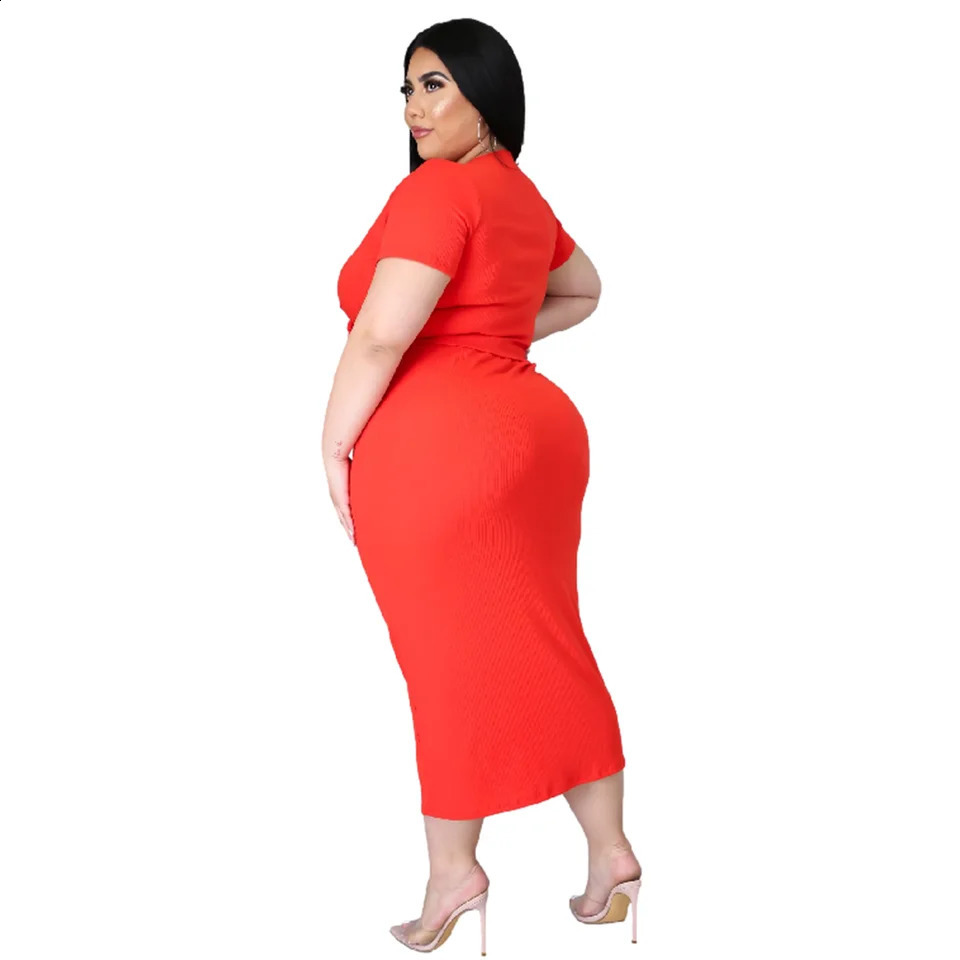 Plus Size Arrival Fashional Womens Top and Skirt Suit Big V Neck Short Sleeve Casual ansd Set For Women 250106