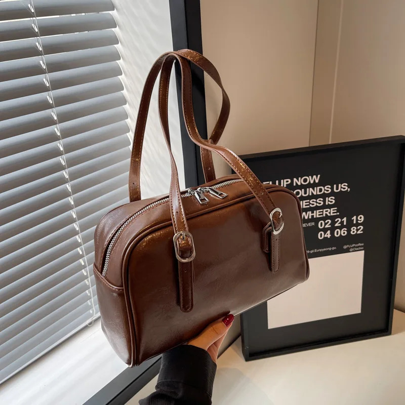 Womans Boston Shoulder Crossbody Bag Monochrome Fashion Handbag with Adjustable Straps armpit for Work Shopping Travel 250107