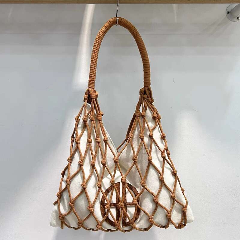 Hollow Out Slim Beach Bags For Women Designer Handbags Purses New In Nylon Rope Braided Canvas Inner Pocket Shoulder