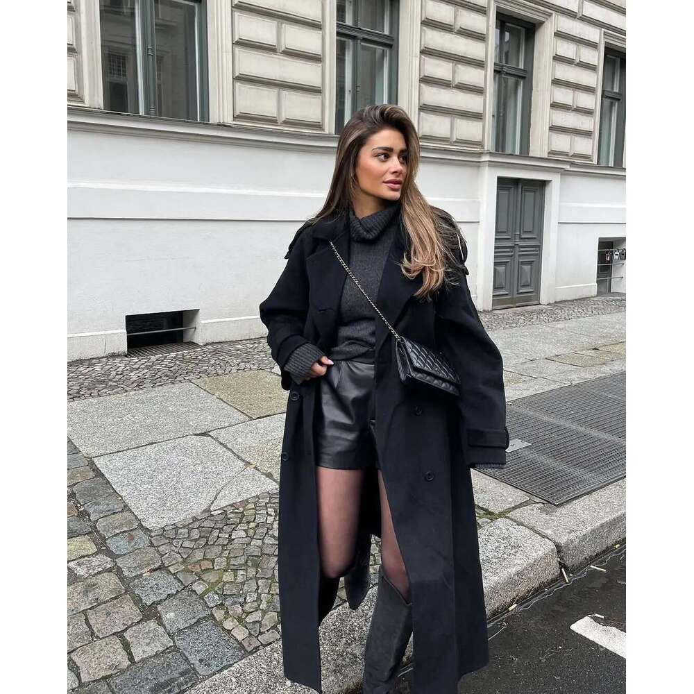 hoodie Women's Wear Women Solid Lace Up Button Turndown Collar Trench Jacket Lady Warm Casual Fashion Jackets Autumn Winter Street Female Coats j