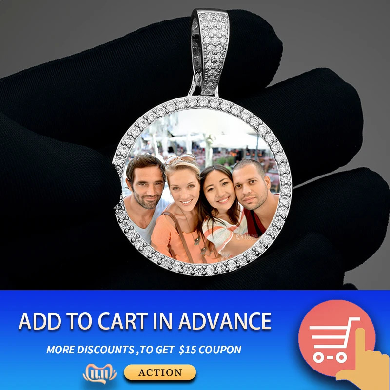 Round Medallions Custom Po Pendant Necklace Men Hip Hop Jewelry Personalized Custom Name Engraved Pendant Zircon Chains Gift 250107