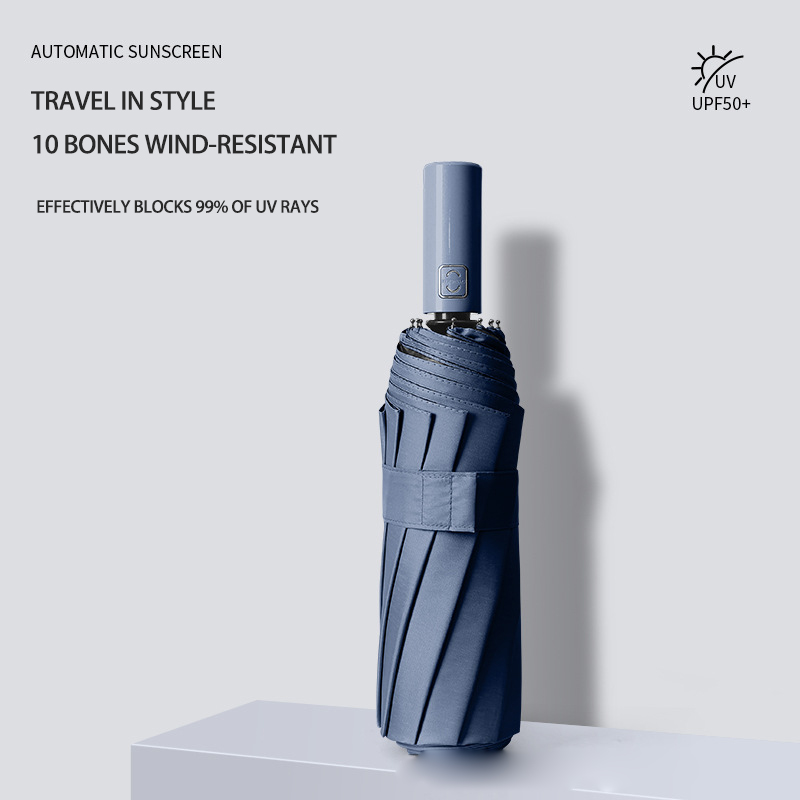 Customizable Full Automatic Black Vinyl Umbrella with Sturdy Dual Dragonbone Handle - Ideal for Any Occasion