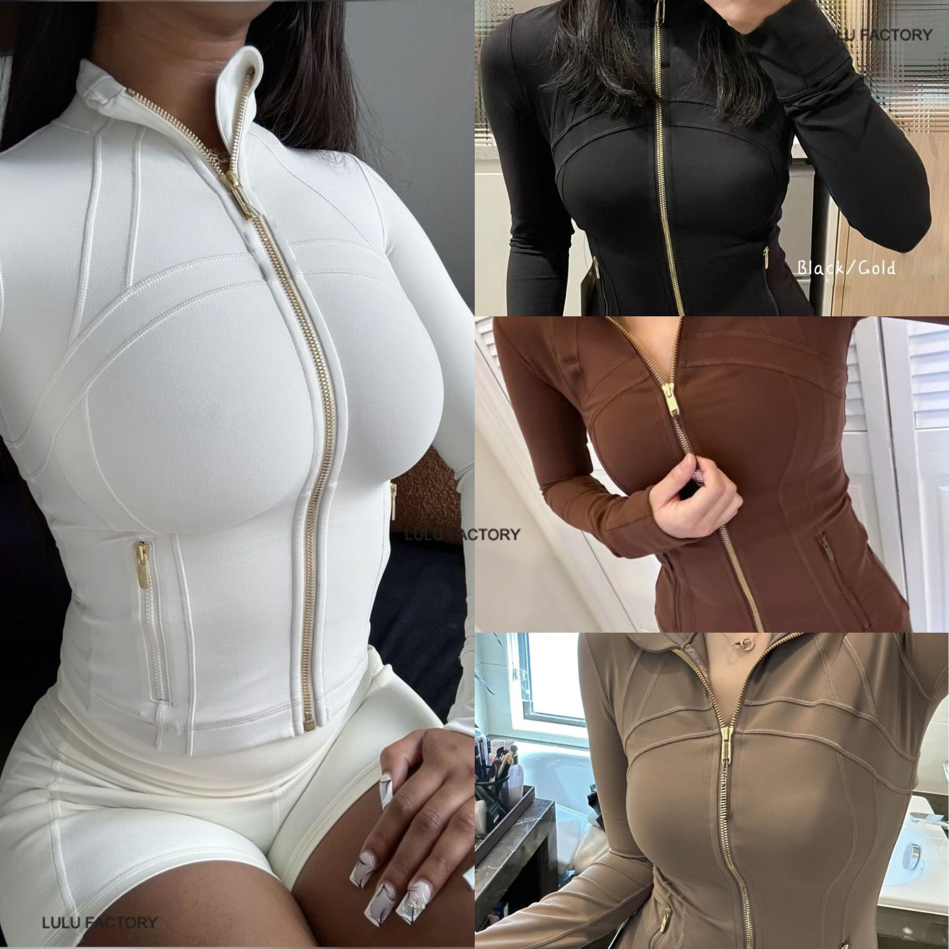 luluulemont yoga 2025 Yoga Gold Zipper DF 25'' Pants Women Cropped Coat Full Length Jacket Activewear Solid Sportwear leggings Jackets