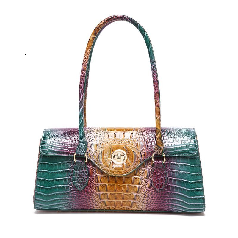Retro Portable Armpit Baguette Women's Bag Crocodile Pattern Brahmin
