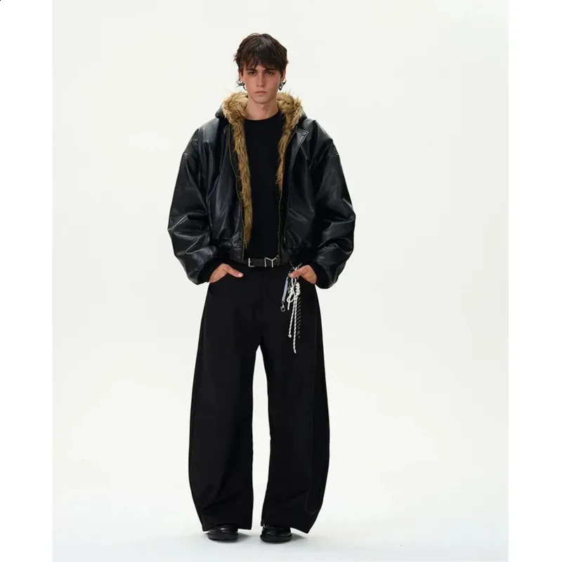 OIMG Faux Cotton Coats Trendy Vintage Casual Reversible Coat Fur Integrated Hooded Silhouette Jacket 250107