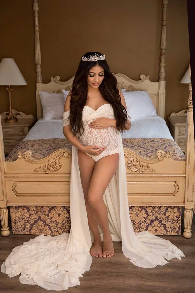 Pregnant womens photography props V-neck sleeveless lace jumpsuit long skirt womens clothing model pregnant womens fashionable body W250113