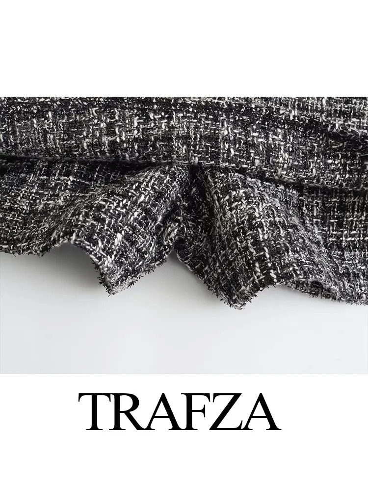 TRAFZA Womens Summer Fashion Plaid Short Casual V-neck Blazer Sexy High Waist Side Zipper Decorated Womens Culottes 2-piece 250109