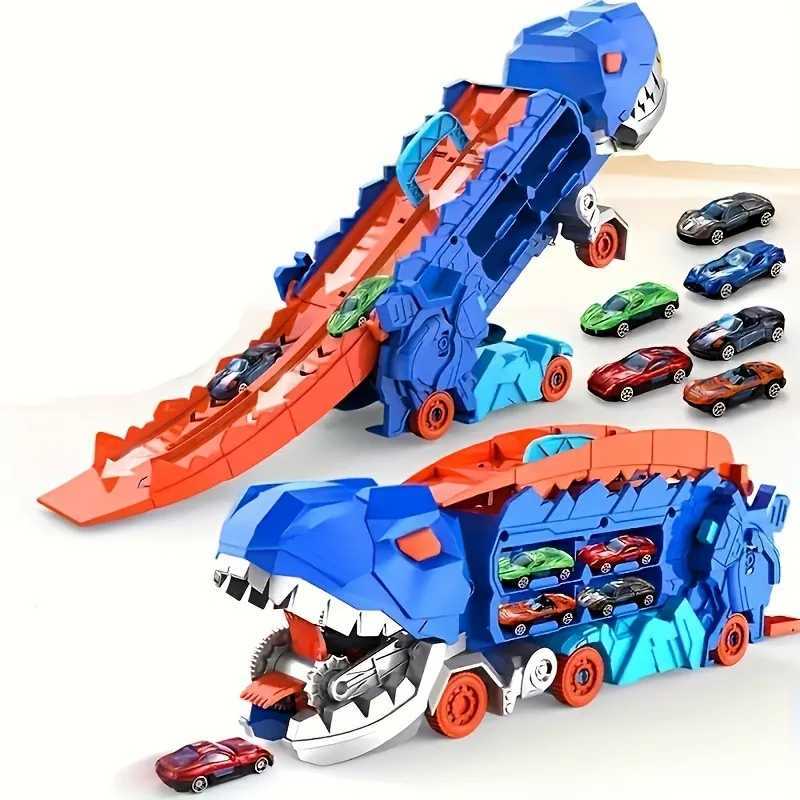 Dinosaur Transporter Truck Toys Foldable Track Alloy Transforming Christmas Decorations with Alloy Car Toy Gift for Kids Toddle X250114