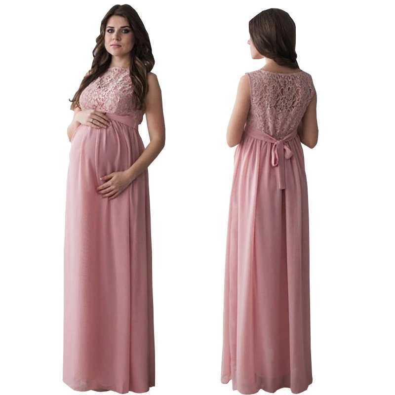 Lace maternity long dress womens casual long sleeved O-neck hollow evening Par long maternity dress DS19 W250113