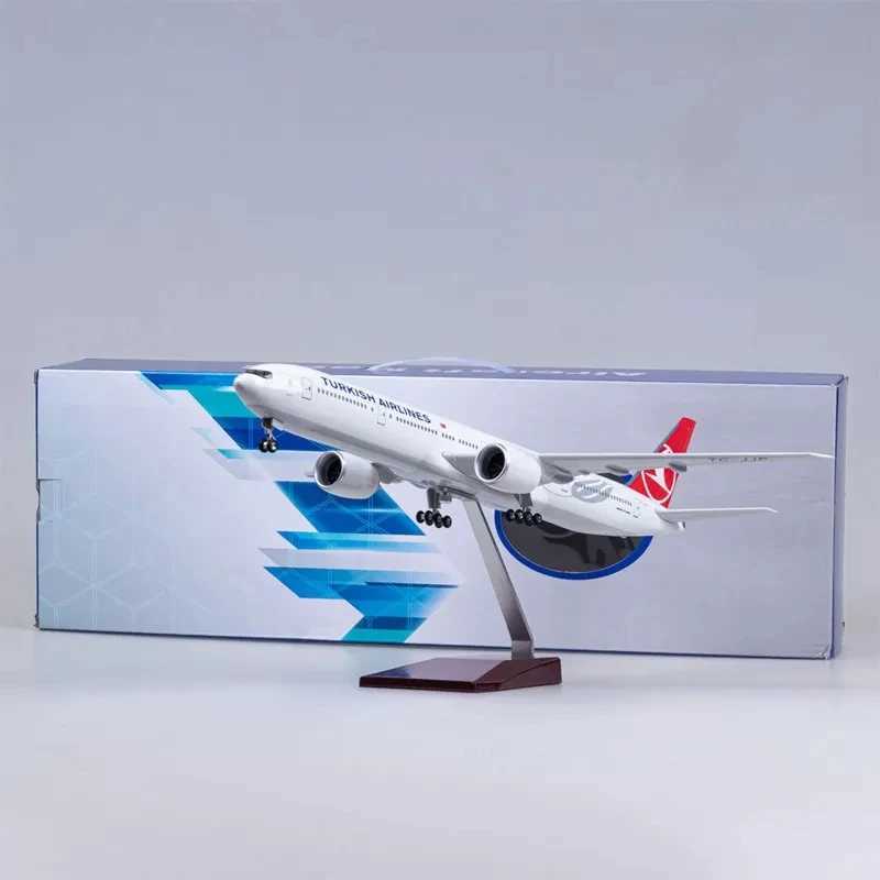1 157 Scale 47cm Large 777 Airplane Model Turkish Boeing B777 Aircraft Model Die-cast Aircraft with LED Lights For Collector X250114