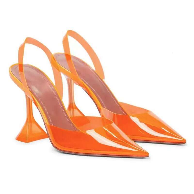 2024 PVC Jelly Crystal Pointed Toed High Heels Women Transparent Heel Sandals Slippers 10Cm Big Size