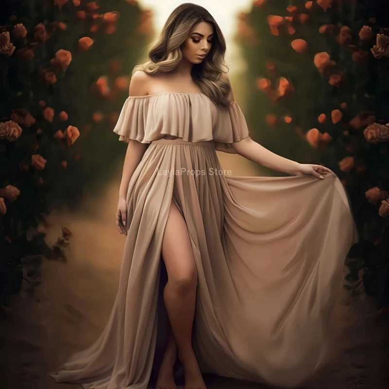 Maternity Dress Chiffon Shoulder Dress for Photoshoot Elegant Maternity Dress for Baby Shower Photography W250113