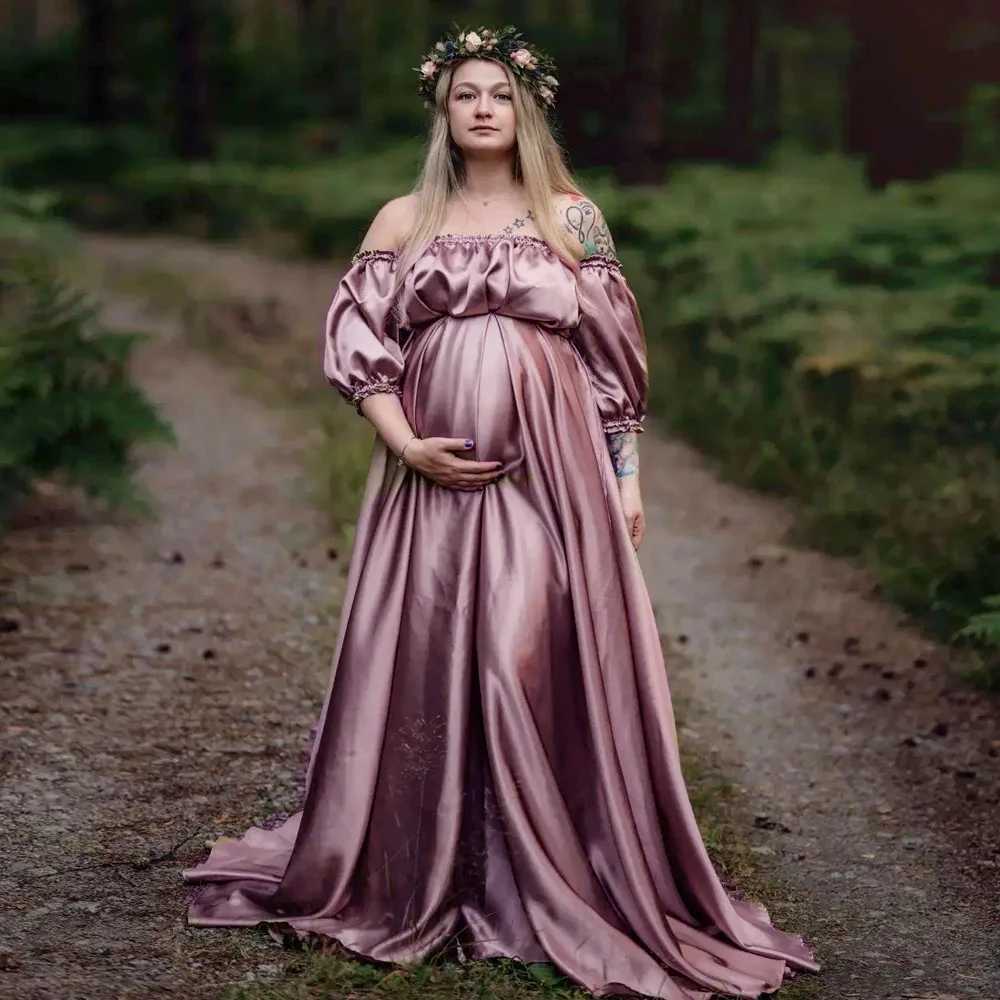 Womens elegant satin chiffon bohemian loose maternity dress photo shoot bohemian maternity dress W250113