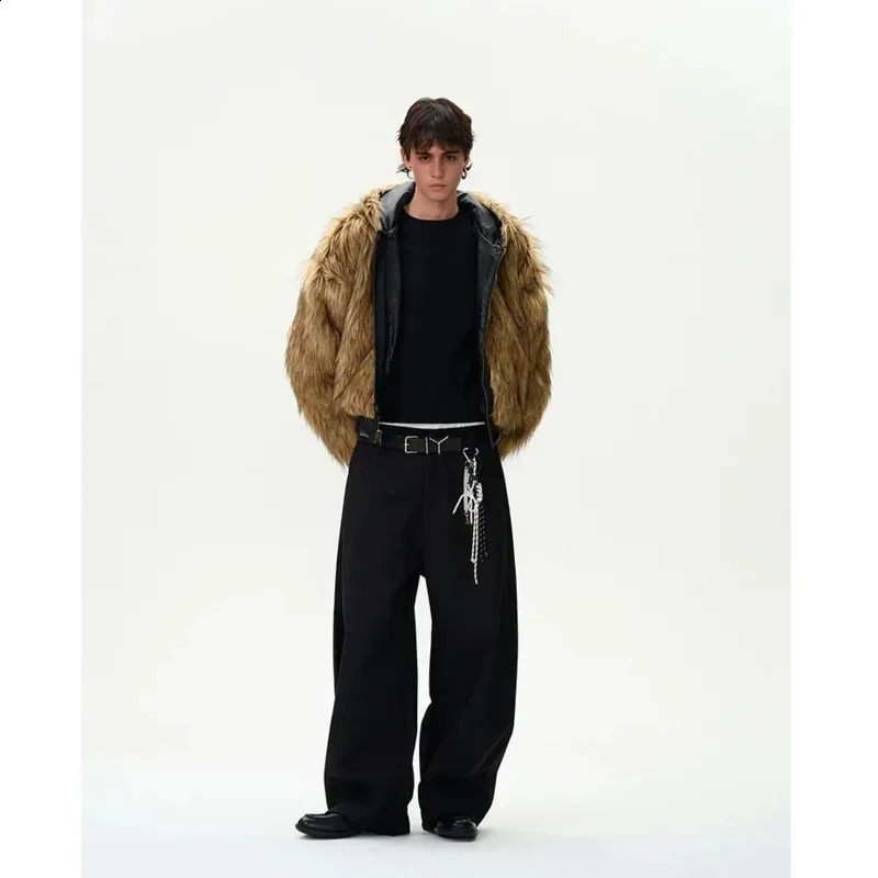 OIMG Faux Cotton Coats Trendy Vintage Casual Reversible Coat Fur Integrated Hooded Silhouette Jacket 250107