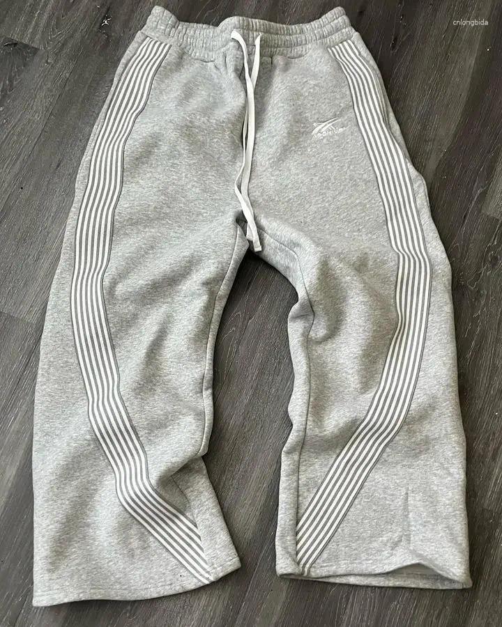 Mens Pants Y2k Street Harajuku Trendy Brand Oversized Trousers Loose Casual Wide Leg Women American Retro Striped Knitted Men