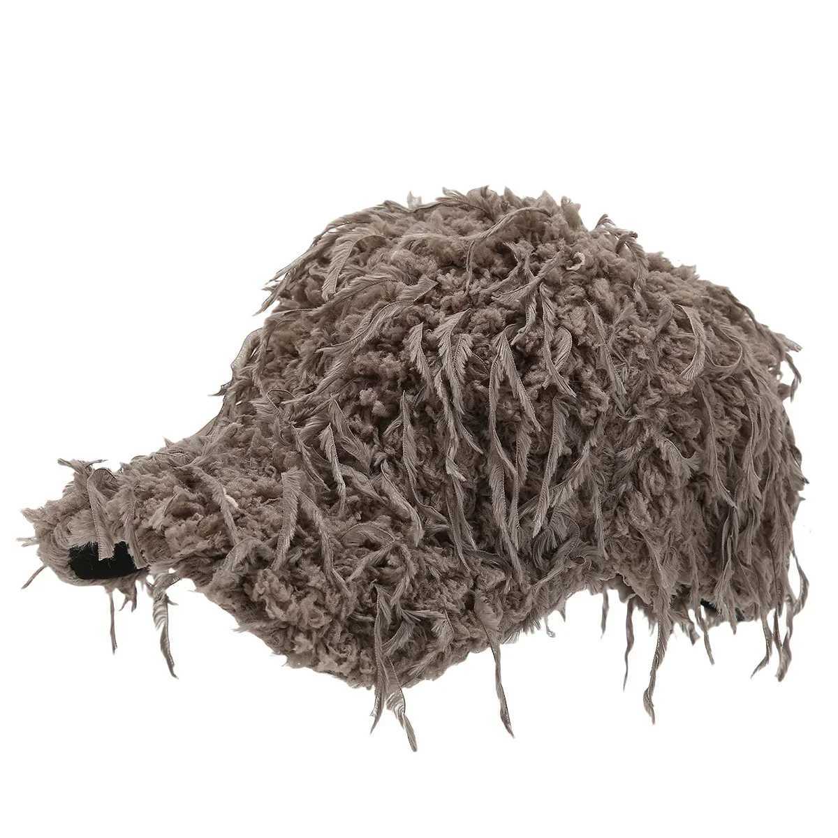 2024 Autumn Winter Warm Plush Baseball C Mens Women Imitate Trkiye Feather Fashion Thick Baseball Cap Tassel Nail C W250113