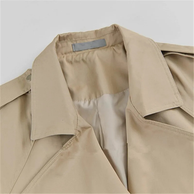 2024 Autumn Women Khaki Short Trench Coat With Sashes High Quality Loose Casual Lapel Long Sleeve Female Windbreaker Outwear 250102