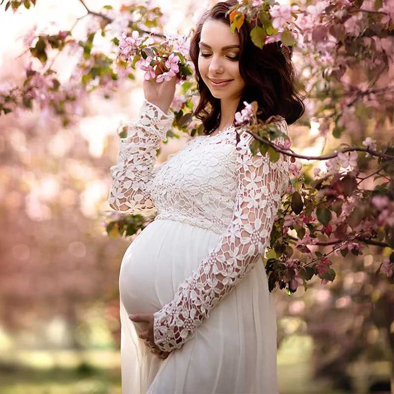 Lace hollow maternity dress photo conversation elegant maternity dress baby shower long sleeved maternity dress photo W250113