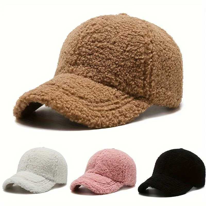 Big Head Solid Artificial Cashmere Baseball C Womens Winter Hat Warm C Plush Baseball C Outdoor Dad Hat W250113