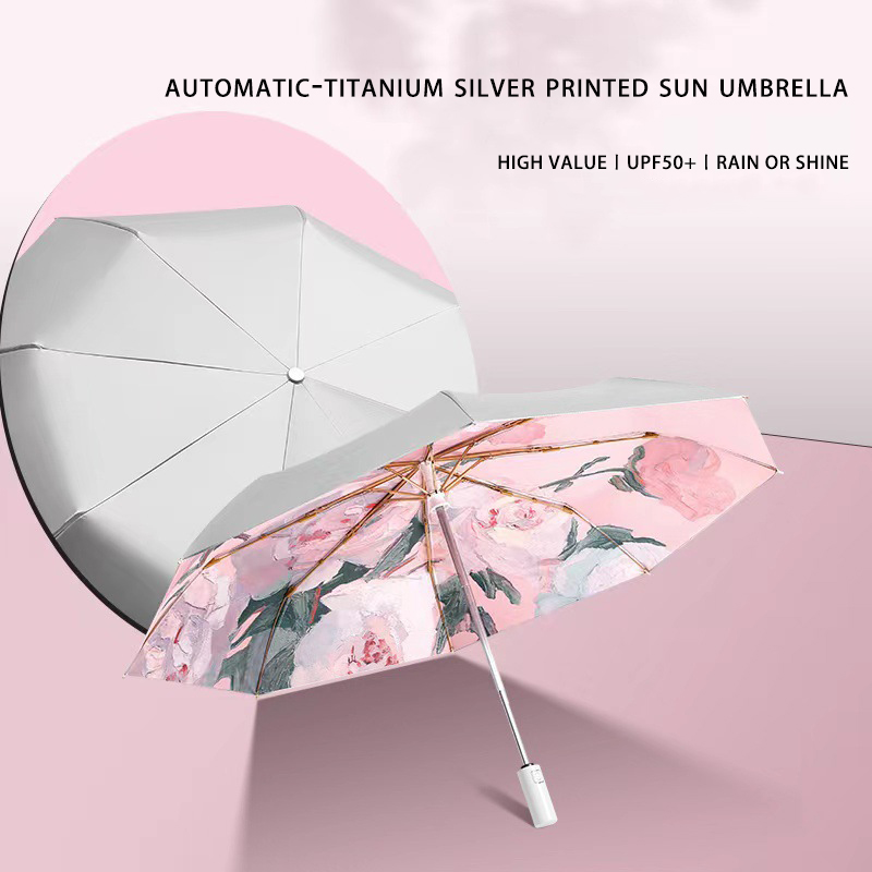 High-Quality Automatic Umbrella with Titanium Silver Printing for All Weather Conditions