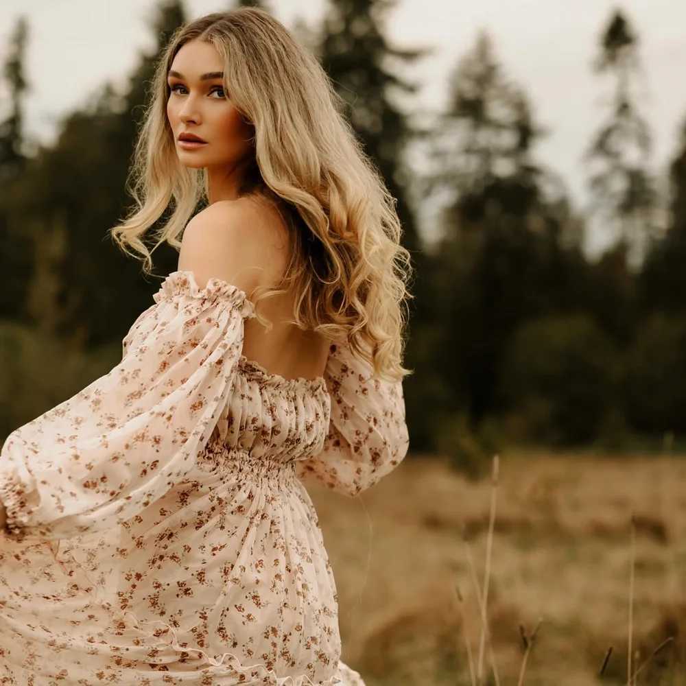 Cute maternity dress floral chiffon single shoulder dress elegant maternity dress Photosoot womens photography dress W250113