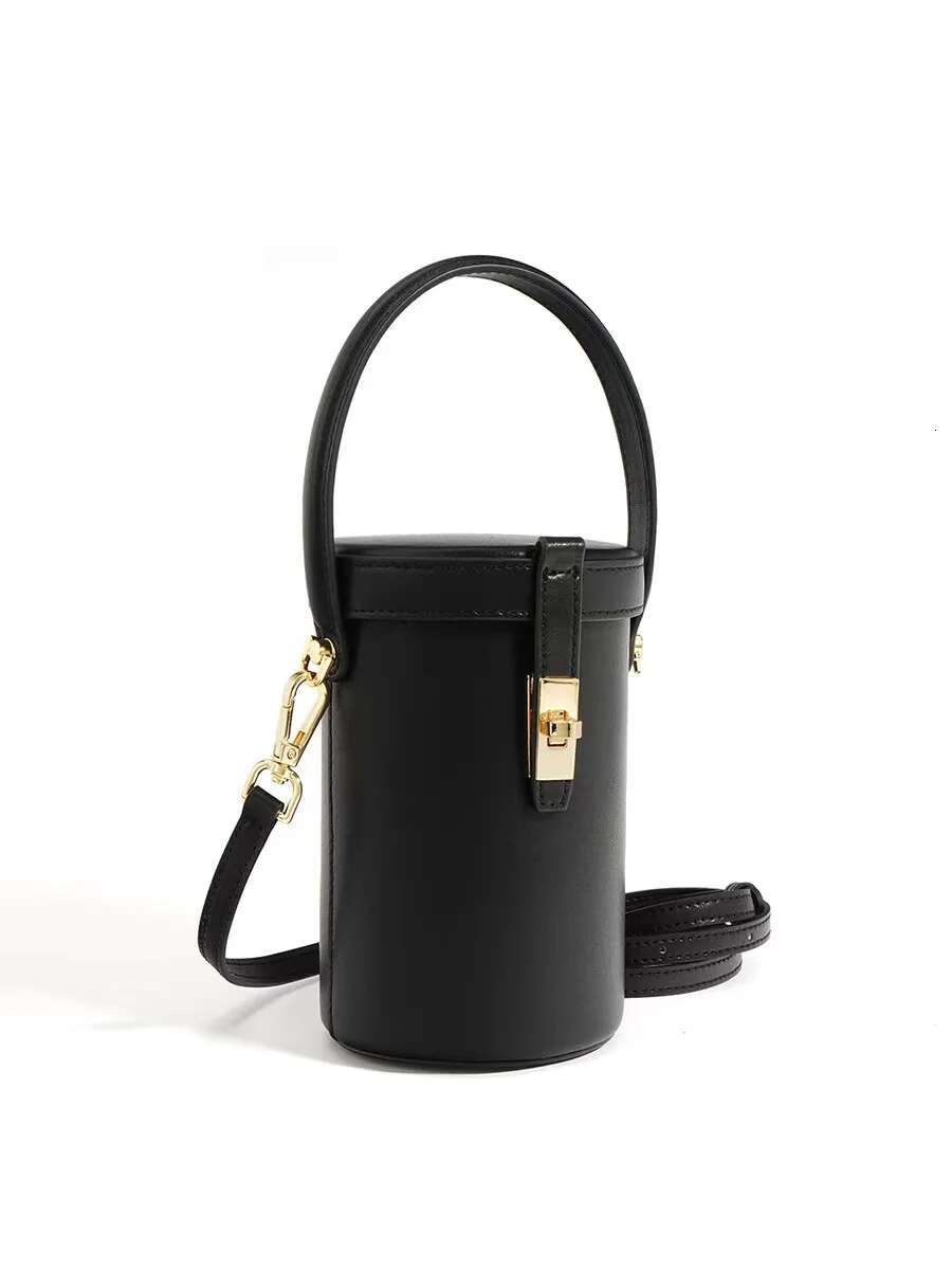 Women's Bag Round Leisure Bucket Leather Commuting Solid Color Design Fashionable One Shoulder Crossbody Handbag