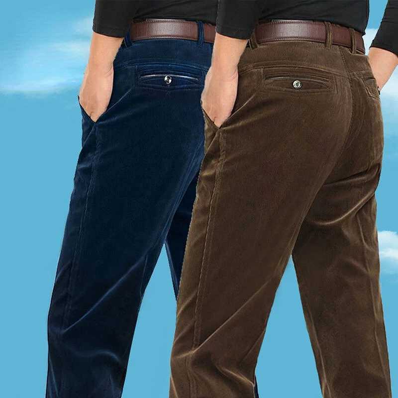 Autumn Winter Luxury Clothing Warm Corduroy Pants Men Flce Brushed Work Designer Straight Middle Aged Elderly Velvet Trousers X250113
