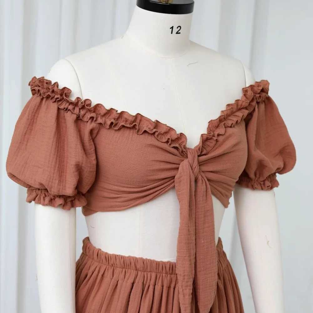 Bohemian maternity dress soft cotton short sleeved shoulder strap two-piece Bohemian photo shoot maternity dress W250113