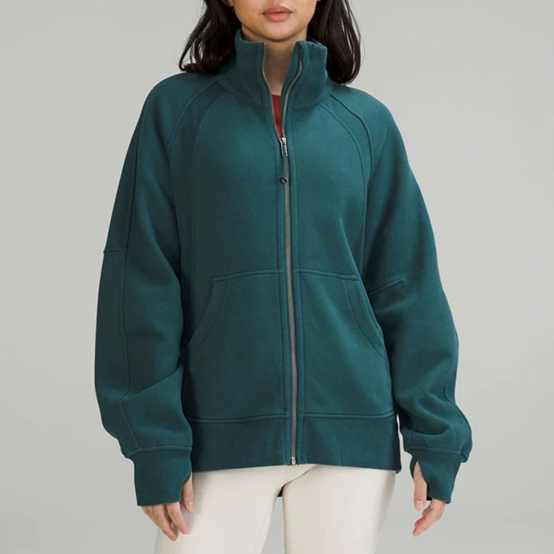 High quality versatile women's outdoor sports and fitness plus thick fleece hoodie loose sports jacket stand collar warm yoga casual loose top