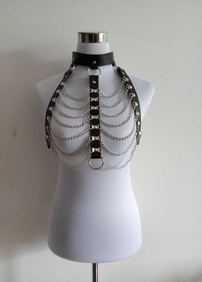 Stage Wear Dance Accessories Sexy Women Harness Sexy Harness Pu Leather Studded Decor Harness Fetish Lingerie Sexy Belt Chest Harness