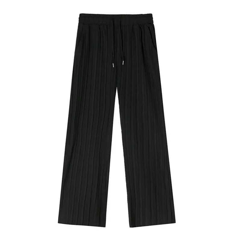 SYUHGFA Men Clothing 2024 Spring Autumn Ice Silk Pleated Wide Leg Pants Elastic Waist Causal Loose Straight Trousers For Male X250113