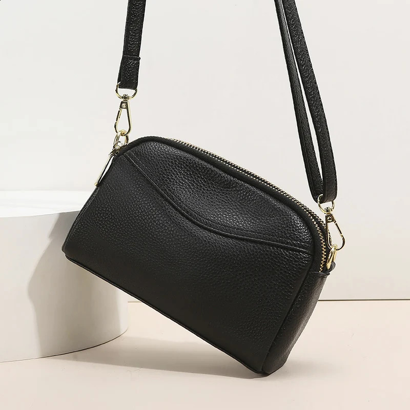 2024 Solid Color Simple Womens Shoulder Bag Genuine Leather Women Crossbody Bags Fashion er Female Wallet Sac 250106