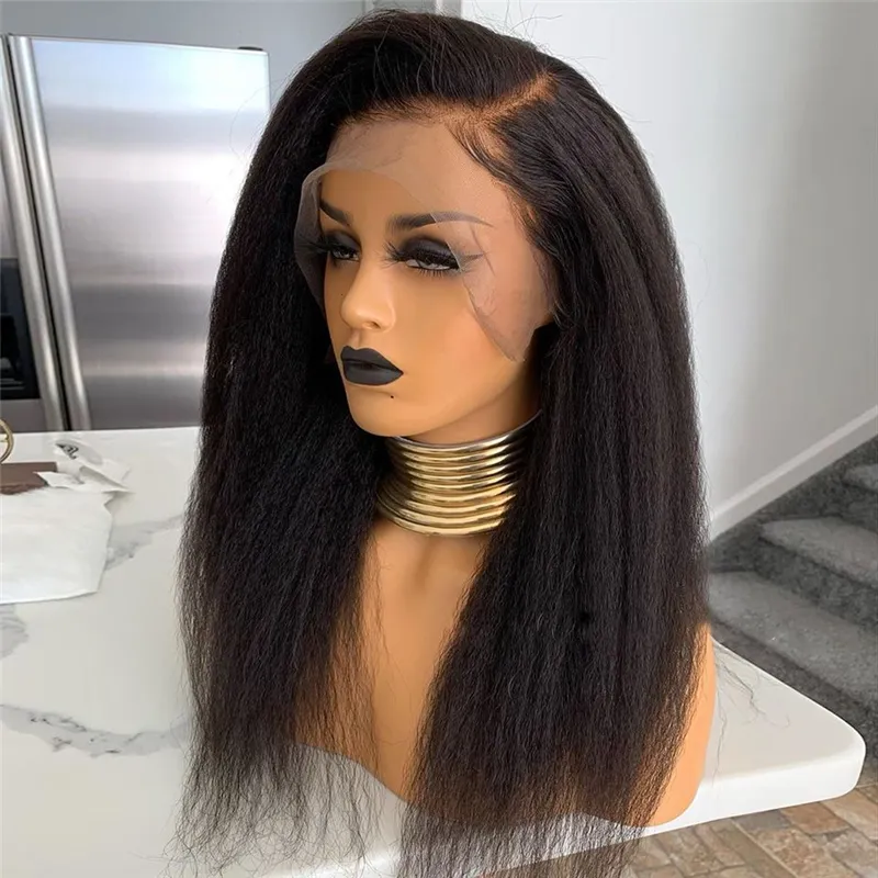 13*4Lace Front Synthetic Wig Black 36Inch High Quality Long Natural Yaki strsight Wigs Good Texture Brown Heat Resistant Fiber Look like human hair