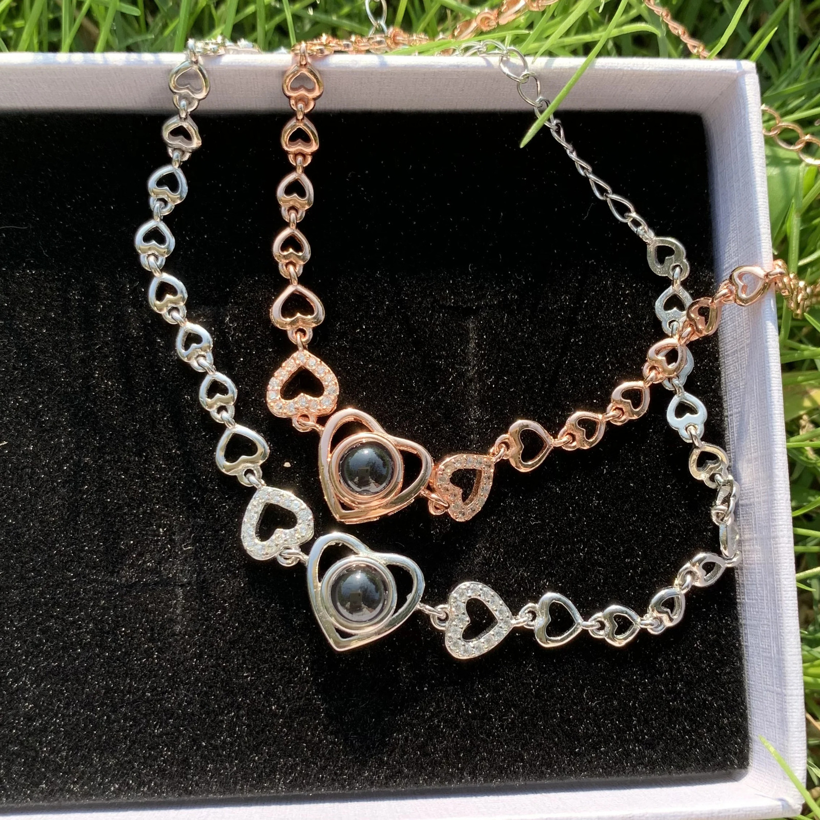 Hearts Bracelet Personalized Projection Po Bracelets Bracelet-Projection Memorial Custom Image Jewelry Women Christmas Gift 250107